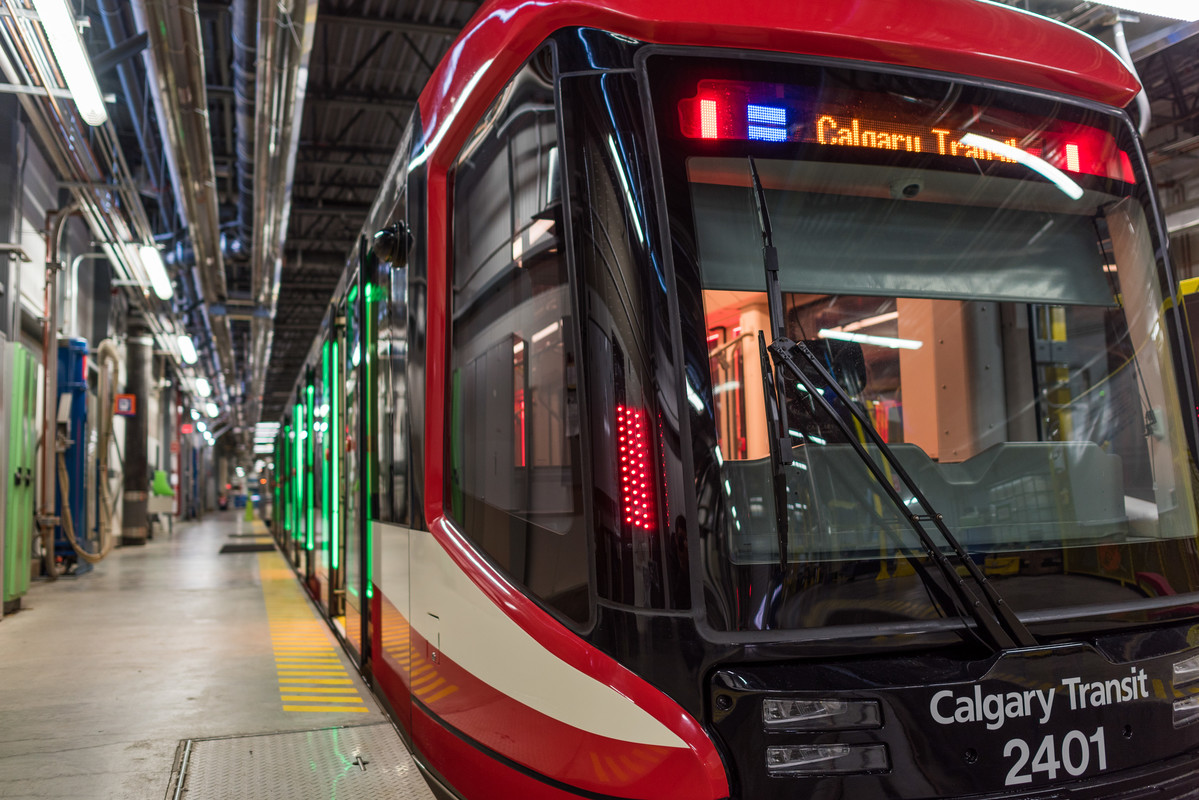 Calgary Transit LRT train stopped at a station