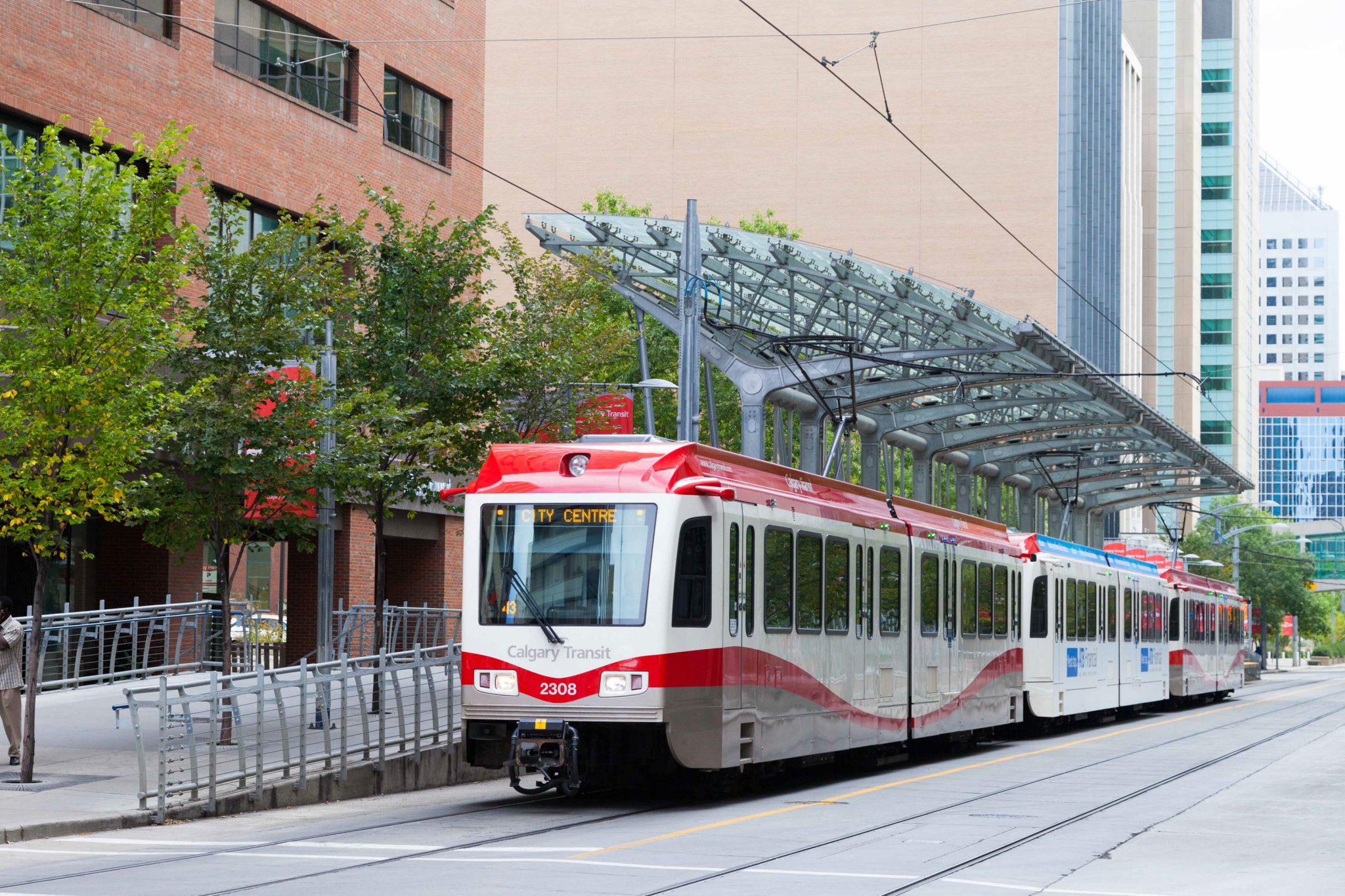 CTrain waiting at a station in the Free Fare Zone